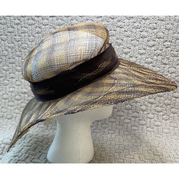 VTG Saks Fifth Ave Gold Brown Straw Hat NWT Wide Brim Italy Sun OS main image 8